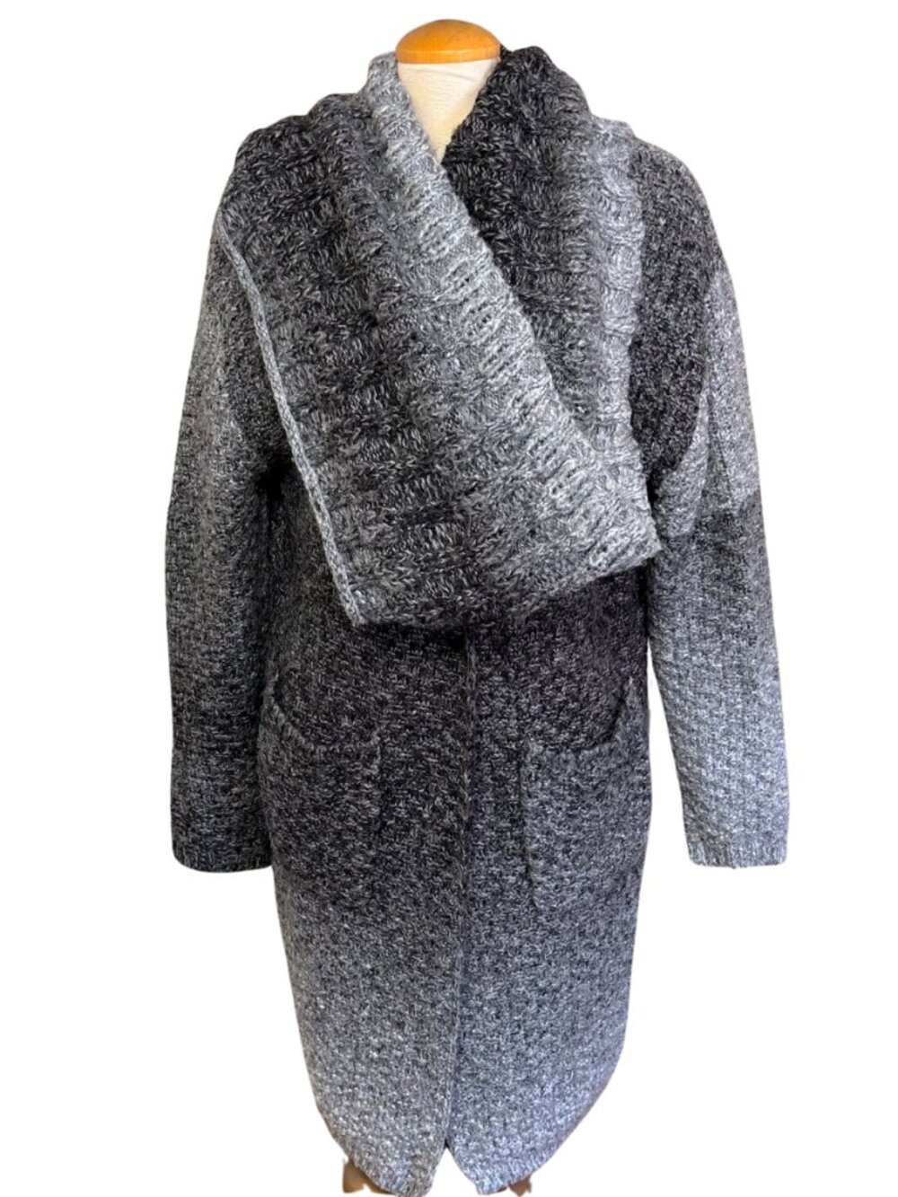 MinKas Cozy Ombre Gray Knit Coatigan with Shawl Collar